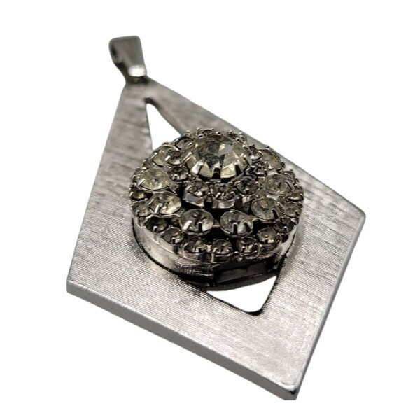 Schiaparelli Ladies Pendant Watch Vintage Rhinestone Cluster Top Silver Tone main image 11